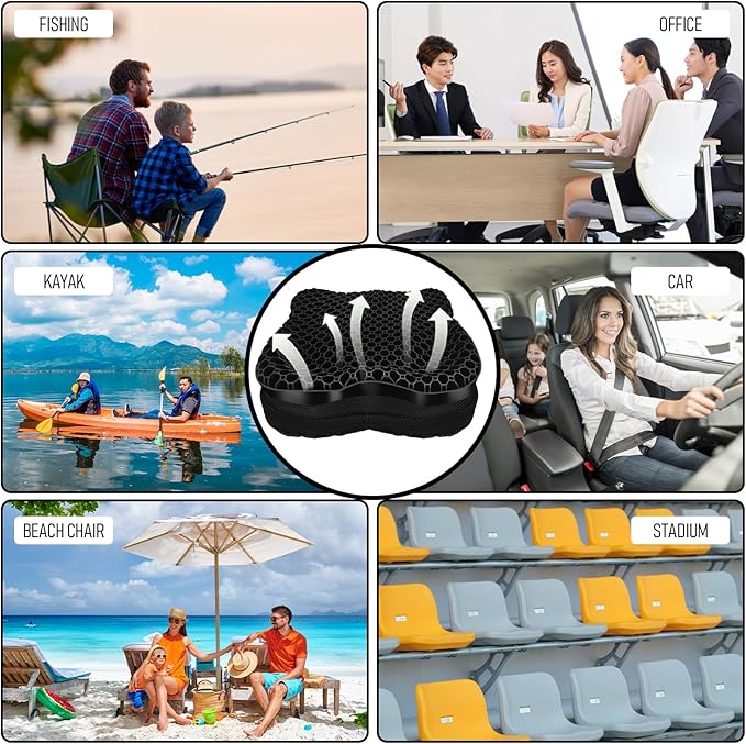 Kayak seat Cushion Waterproof Kayak seat Cushion Kayak Fishing Accessories Waterproof Gel Boat seat Cushion Anti Slip Coccyx Sciatica Relief Double-Layer Gel Cushion Design Thickened