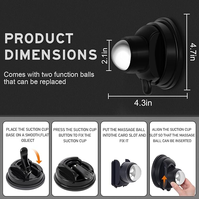 Mountable Massage Ball Roller,Back Neck Massager Wall Mount,Trigger Point Ball for Full Body Sore Muscle Recovery,Knots,Myofascial Release and Massage Therapy