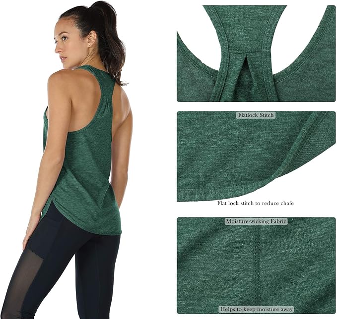 icyzone Women's Racerback Workout Athletic Running Tank Tops Loose Fit (Pack of 2)