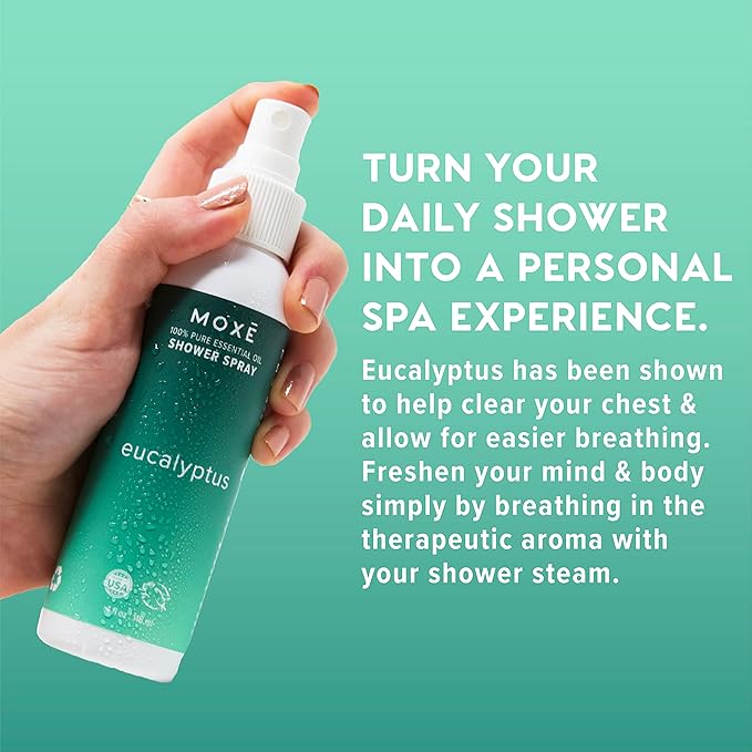 MOXĒ Eucalyptus Aromatherapy Gift Set, Essential Oil, Shower Steamer Spray, Portable Nasal Inhalers, Diffuser Essential Oil, Sinus & Congestion Relief, Therapeutic Grade, Made in USA