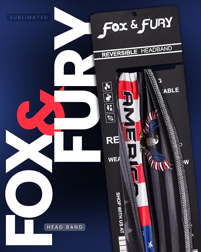 Reversible Patriotic USA Headband β 2 Styles in 1: Eagle Print on One Side & Matte Black American Flag on The Other β Non-Slip Stretch Fit for Gym, Sports, Men & Women