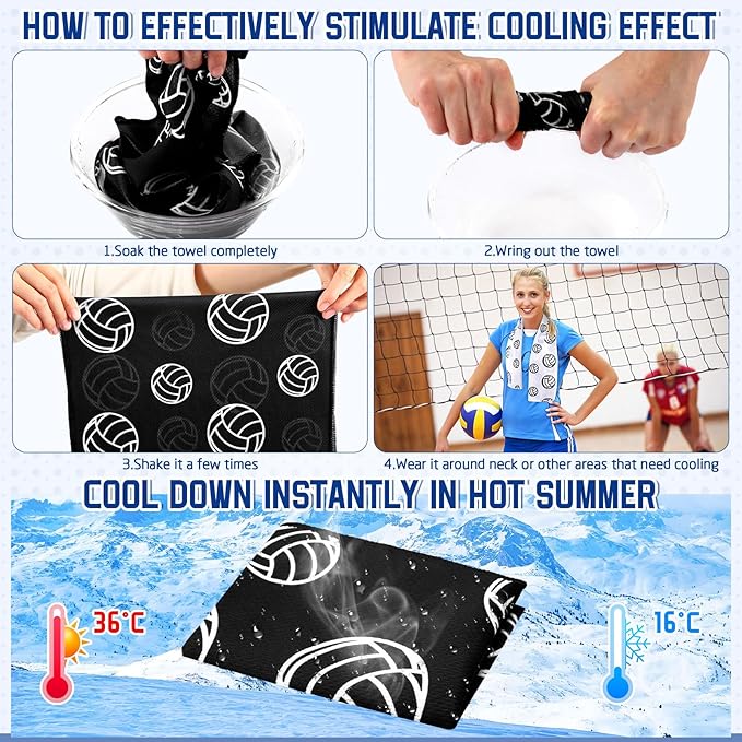 24 Pcs Volleyball Water Bottle Volleyball Cooling Towel Set with 50 Sticker Sports Party Favors Include 6 Reusable Sports Squeeze Water Bottle 6 Ice Towel Breathable Fast Drying for Team Gifts