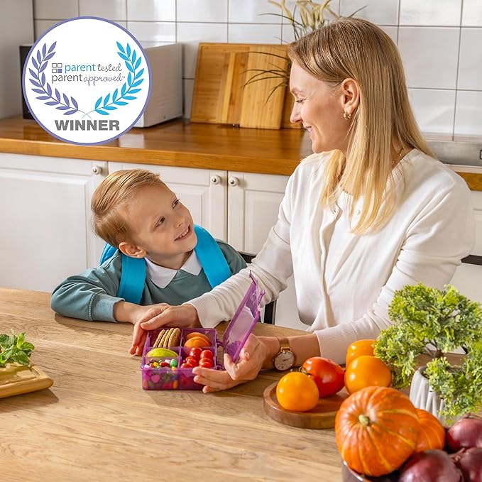 Snack Box Containers Set of 2-Reusable,100 Dissolvable Labels, 8 Adjustable Compartments, Dishwasher Safe, BPA-Free, Meal Prep Container, PARENT TESTED PARENT APPROVED AWARD (2 Pack) (Purple)