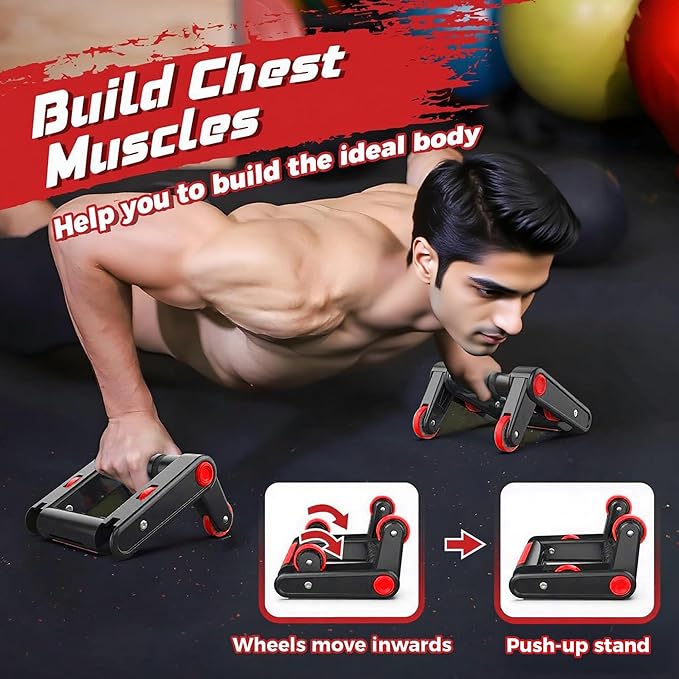 Heavy-Duty Push Up Bars & Ab Roller Wheel Set – 2-in-1 Core Strength Training Equipment for Home Gym, 500LB Capacity, Non-Slip Handles with Knee Pad for Men and Women