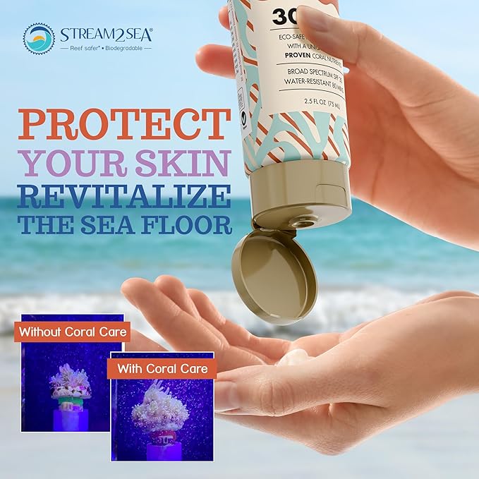 Stream2Sea Coral Care - Reef Safe Sunscreen SPF 30 Travel Size - First Reef-Approved Natural Mineral Sun block Boosts Coral Growth Water resistant- Non-Toxic, Biodegradable, Eco-Friendly Sunscreen