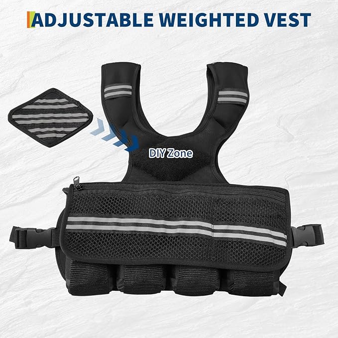 Adjustable Weighted Vest for Men & Women, Body Weight Vest with Reflective Stripe and Mesh Pocket, Workout Gear for Walking, Jogging and Strength Training