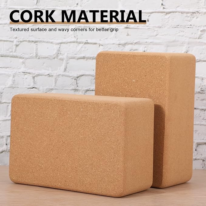 Leitee 4 Pcs Cork Yoga Blocks 9 x 6 x 4 Inch Cork Yoga Brick Non Slip Supportive Equipment High Density Bricks Wood Exercise Blocks Women Gifts for Stretching Flexibility Balance Fitness Pilates