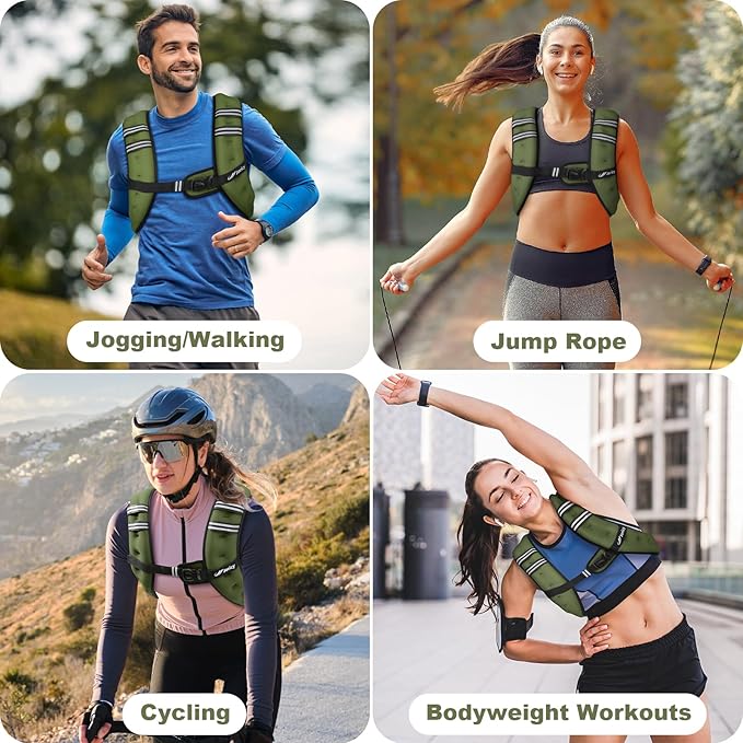 Weighted Vest 5lb/8lb/10lb/15lb/20lb/25lb/30lb Weight Vest Woman Men with Reflective Stripe, Rucking Running Vests for Women Workout Walking Strength Training Weight Loss Fitness Weightlifting