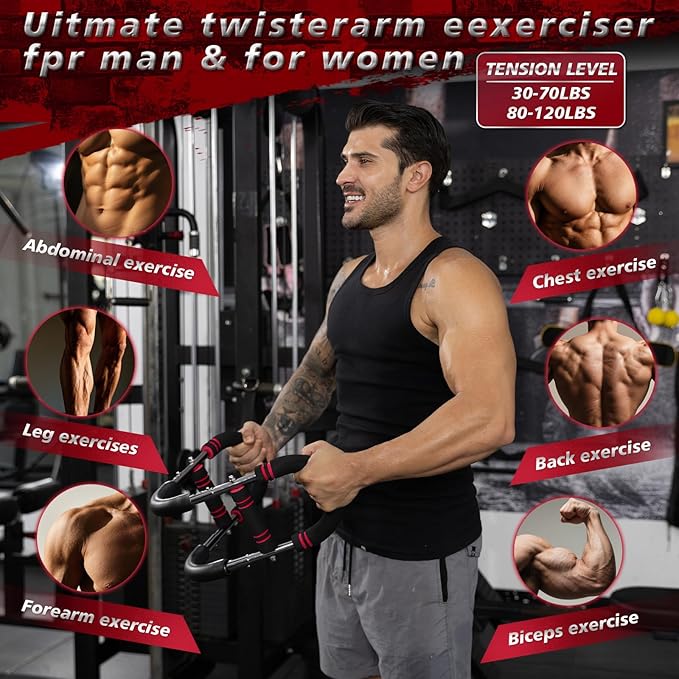 Twister Arm Trainer,30-120lb Adjustable,Chest Trainer for Men & Women with 4 Springs & Train Poster,Arm Trainer for Chest Clip Muscle & Arm Strength