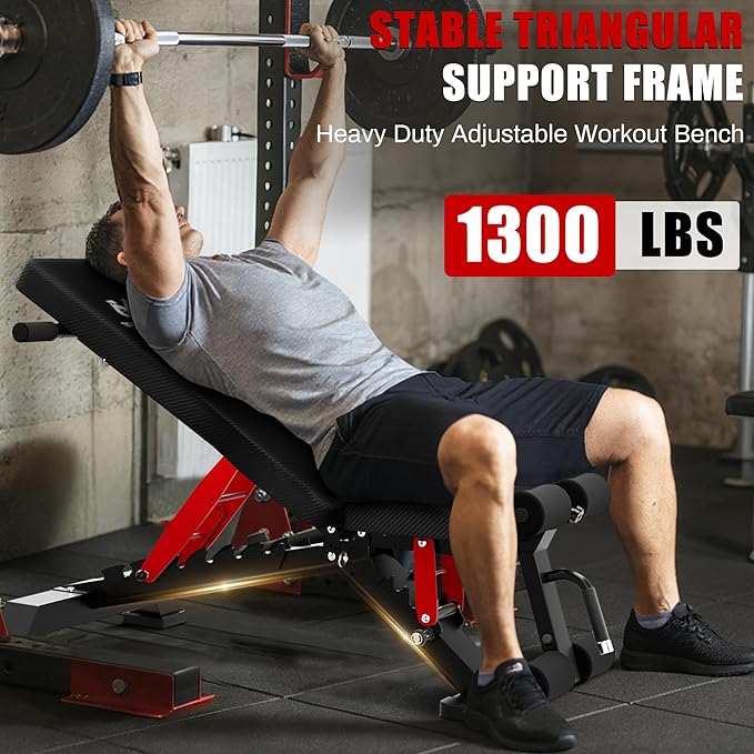 Adjustable Weight Bench - Foldable Workout Bench for Home Gym, PRO Heavy Duty 1300lb Capacity Full Body Strength Training with 8-Level Incline/Flat/Decline Positions & Space-Saving
