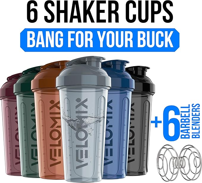 -6 PACK- 28 OZ Protein Shaker Bottles for Protein Mixes, Shaker Cups for Protein Shakes, Small Shaker Bottle Pack, Shaker Cup, Shakers for protein Shakes (Solid Line)