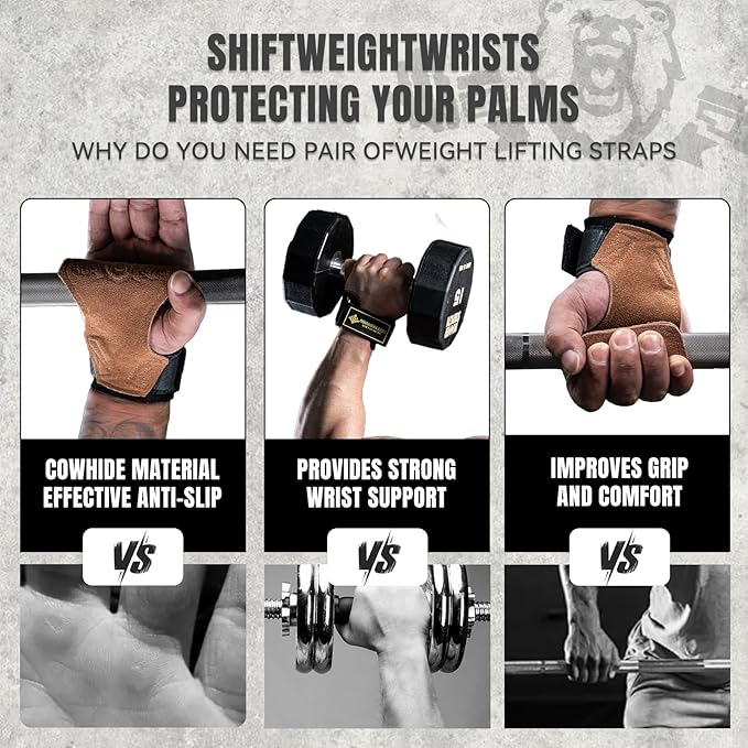 MANUEKLEAR Gym Straps Weight Lifting, Double Leather Lifting Straps for Men Deadlift with Cushion Wrist Loop, Gym Lifting Wrist Wraps for Weightlifting