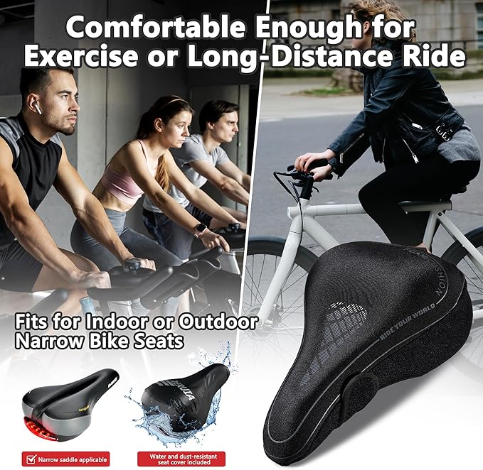 DAWAY Comfortable Bike Seat Cover - C3 Soft Gel & Memory Foam Padded Bike Seat Cushion for Women Men Seniors, Comfort, Fits for Peloton, Stationary, Exercise, Mountain and Cruiser Bicycle Saddles