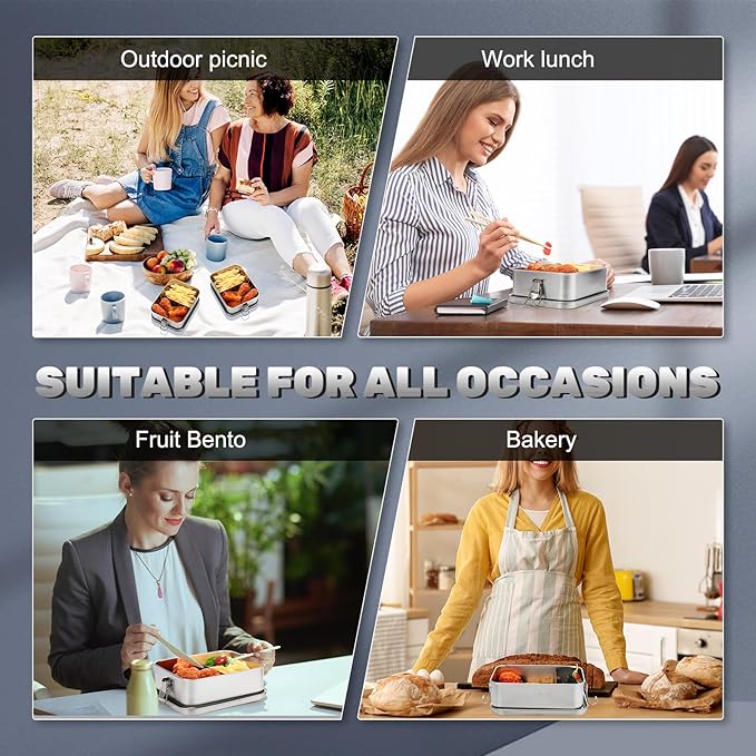 Umigy 8 Pcs Stainless Steel Food Containers Metal Bento Lunch Box Stainless Steel Food Storage Containers, Lockable Clips to Leak Proof, Reusable Dishwasher Snack Boxes for Work, Picnic (2400ml)