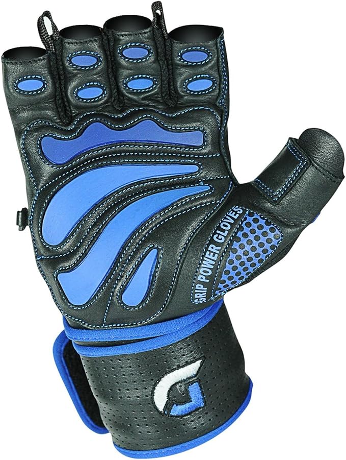 Elite Leather Gym Gloves with Built in 2" Wide Wrist Wraps Grip & Design for Weightlifting Power Lifting Bodybuilding & Strength Training Workout Exercises