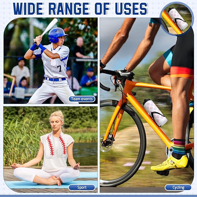 12 PCS 20 Oz Baseball Water Bottles & Cooling Towels Set with 50 Stickers for Sports Events & Gifts