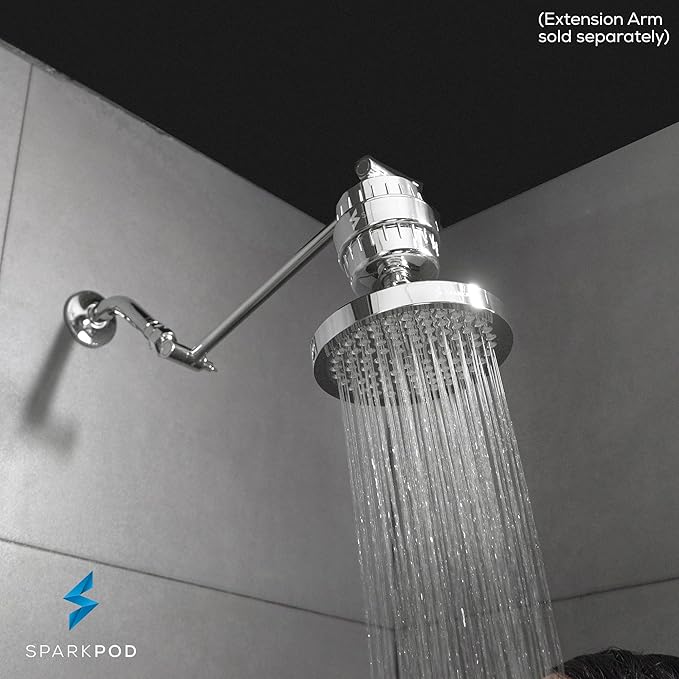 SparkPod Luxury Filtered Shower Head Set 23 Stage Shower Filter - Reduces Chlorine and Heavy Metals - High Pressure Showerhead Filter (6" Round, Luxury Polished Chrome)