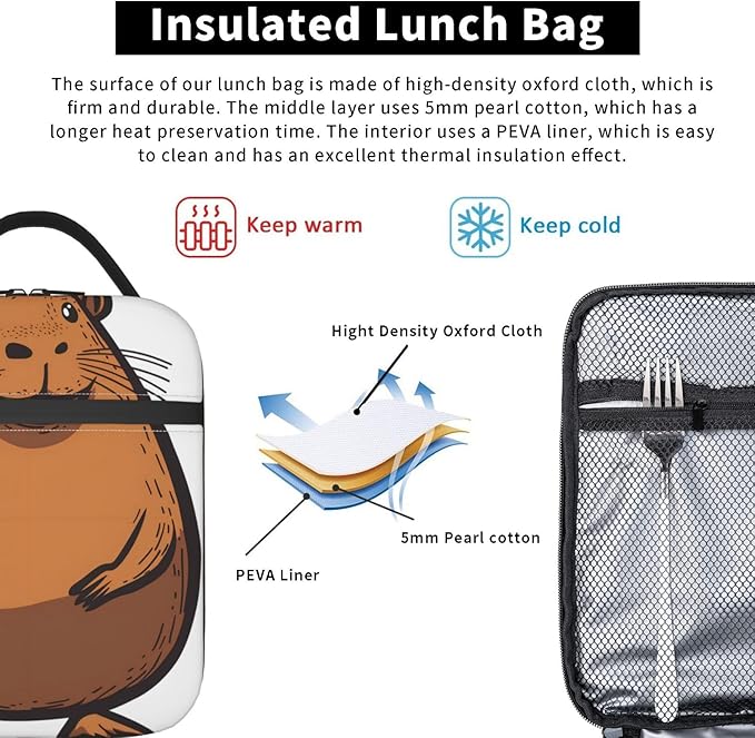 Insulated Lunch Box for Women Men, Guinea Pig Theme Lunch Box Reusable Portable Lunch Bag Cooler Tote Waterproof Lunch Container for Office Picnic Work Travel