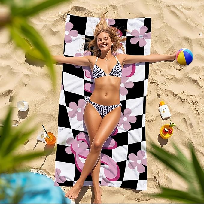 JML Personalized Beach Towel with Name, Custom Flower Beach Towel, Customized Microfiber Pool Towel, Quick Dry & Absorbent Swim Towel for Adult,Mother's Day, Birthday, Summer Holiday,Vacation