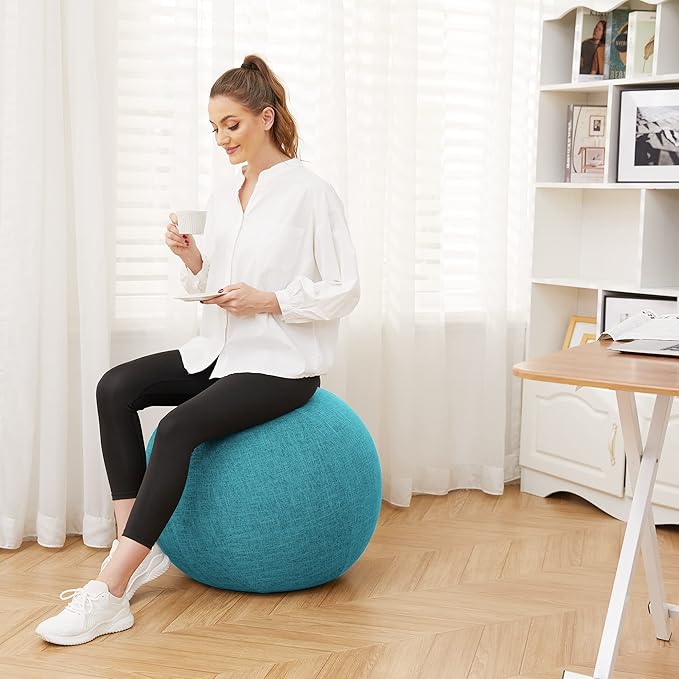 Exercise Ball Chair with Fabric Cover, Standard Size (25inches/65cm), for Home Offices, Balance Training, Yoga Ball