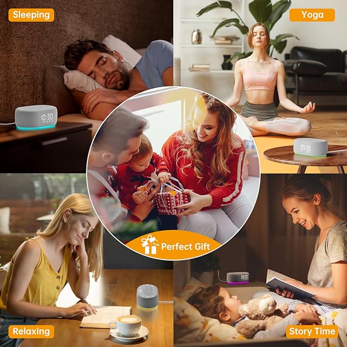1Mii White Noise Sound Machine for Sleep, Pink Noise Machines for Baby Adults Sleeping, 18 Soothing Sounds with 7-Color Night Light, Timer, Alarm Clock, 16 Volume Levels, Remote App Control - Grey