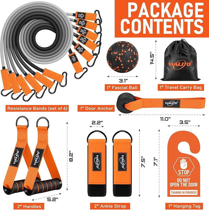 WALITO Resistance Bands Set - Exercise Bands with Handles, Door Anchor, Legs Ankle Straps, for Heavy Resistance Training, Physical Therapy, Muscle Training, Yoga, Home Workouts, Gym