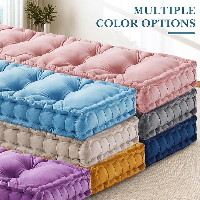 Bench Cushions for Indoor Furniture 42x16 in Velvet Kitchen Dining Piano Window Seat Cushion, Tufted Patio Porch Swing Thicken Bench Pad Memory Foam(Water Blue)