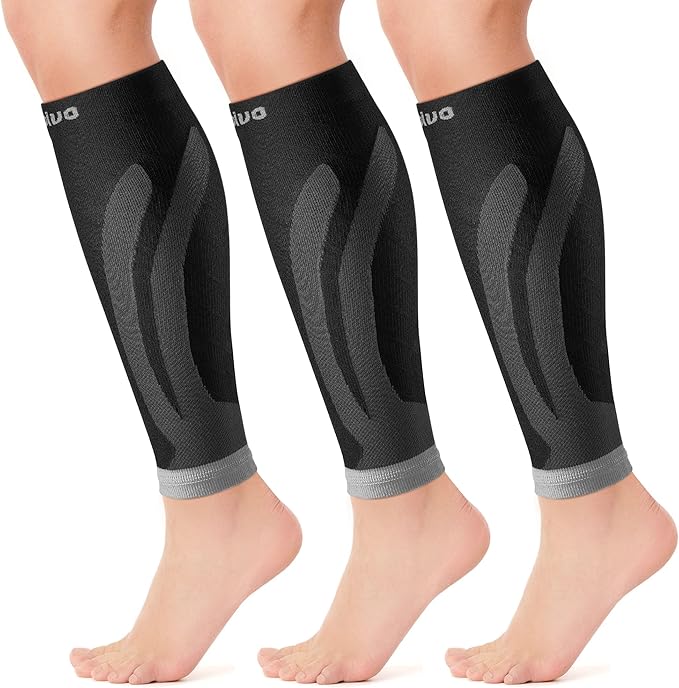 CAMBIVO 3 Pairs Calf Compression Sleeves for Men & Women – Footless Compression Socks for Shin Splints, Pain Relief, Varicose Veins – Leg Support for Running, Travel, Fitness, Nursing
