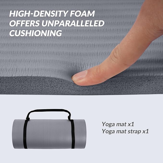 BalanceFrom 1-Inch Thick High-Density Exercise Yoga Mat, Non-Slip Workout Mat with Carry Strap for Men & Women, Ideal for Pilates, Stretching & Floor Exercises at Home or Gym, Multiple Color