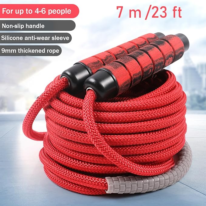 23 FT Long Jump Rope for Kids Adults,Double Dutch Jump Rope,Adjustable Skipping Ropes with High-strength Nylon Braided Rope Core,360°Rotation Not Entangled,Long Enough for 4-6 Jumpers.