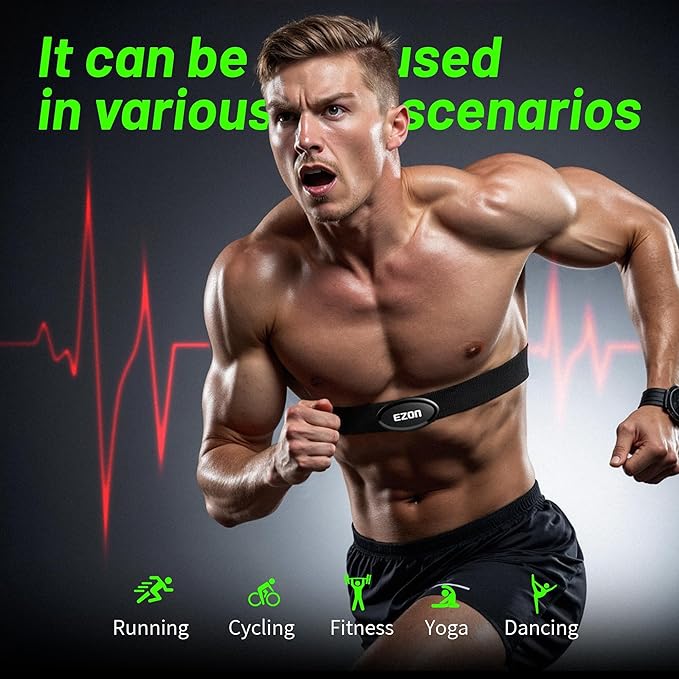 EZON Heart Rate Monitor Chest Strap, Bluetooth 5.1 & ANT+ Sensor, 3ATM Waterproof, Compatible with Garmin, Wahoo, Polar, Strava for Running, Cycling, Workout(C009 Pro)
