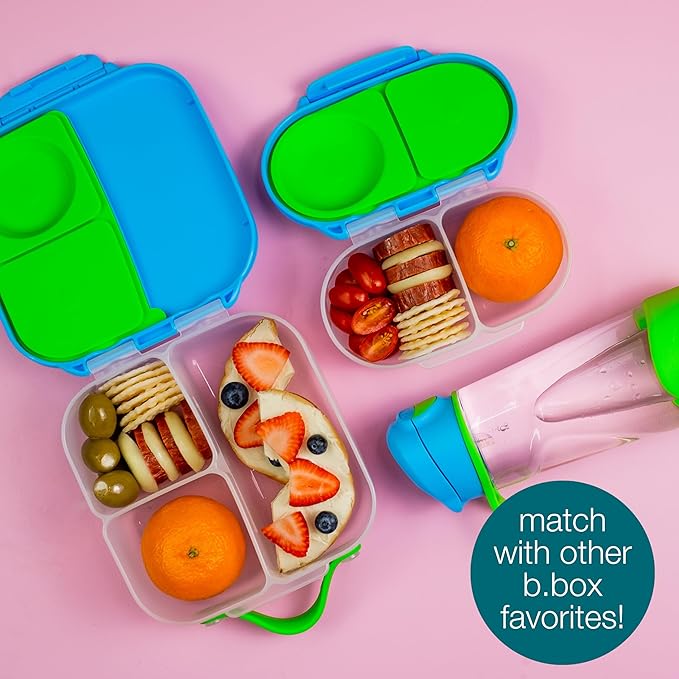 b.box Snack Box (2-pack) Reusable Snack Containers with Lids – Bento Box for Kids & Toddlers, Leakproof Lunch Box, BPA-Free and Dishwasher Safe Snack Container (O'Breeze + Emerald, 1 3/4 Cup)