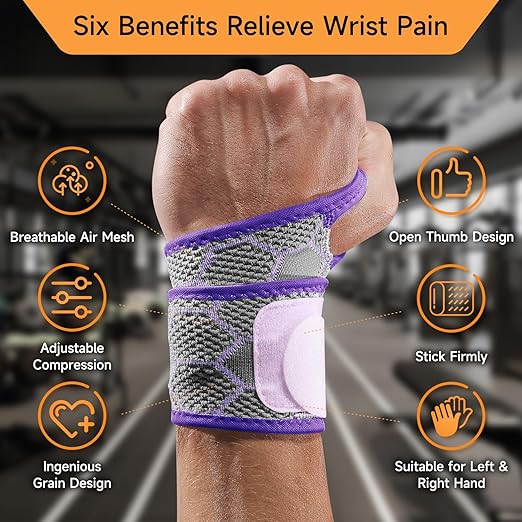 Sport Slim Wrist Wrap - Wrist Brace for Carpal Tunnel Relief, Neoprene-Free Compression Wrist Support for Workout, Adjustable Wrist Guards Fit Right Left Hand (Saruk Grey, 2 Pack)
