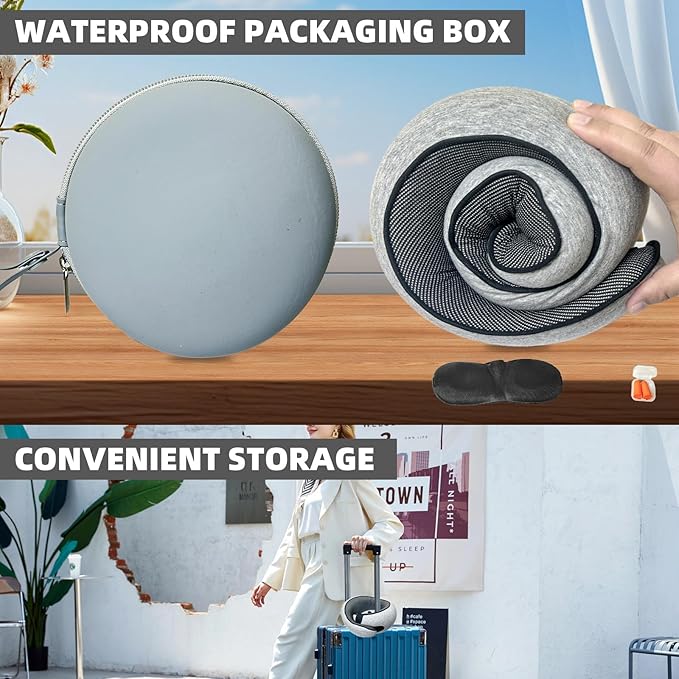 Premium Travel Pillow, 2025 New Memory Foam Neck Pillow, 360° Ergonomic Design Airplane Pillow Travel Pillows for Airplanes, Cars, Offices, Home Use, Ideal for Adults and Kids (Light Gray)