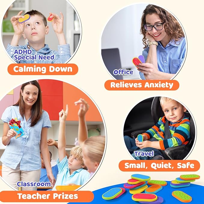 Sensory Fidget Magnet Toys for Kids: 18-Pack Textured Silicone Magnetic Sliders for Autism Children Classroom Must Haves, Treasure Box, Goodie Bags Stuffer Party Favors Fidgets Gifts