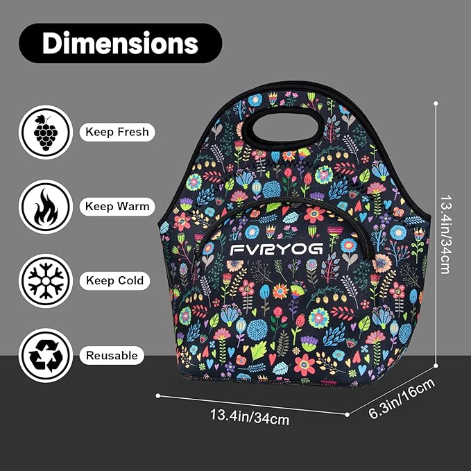 Lunch Bag for Women Soft Neoprene Lunch Bag Lightweight, Thermal Insulated and Reusable Lunch Bag for Women 13.4 * 13.4 IN