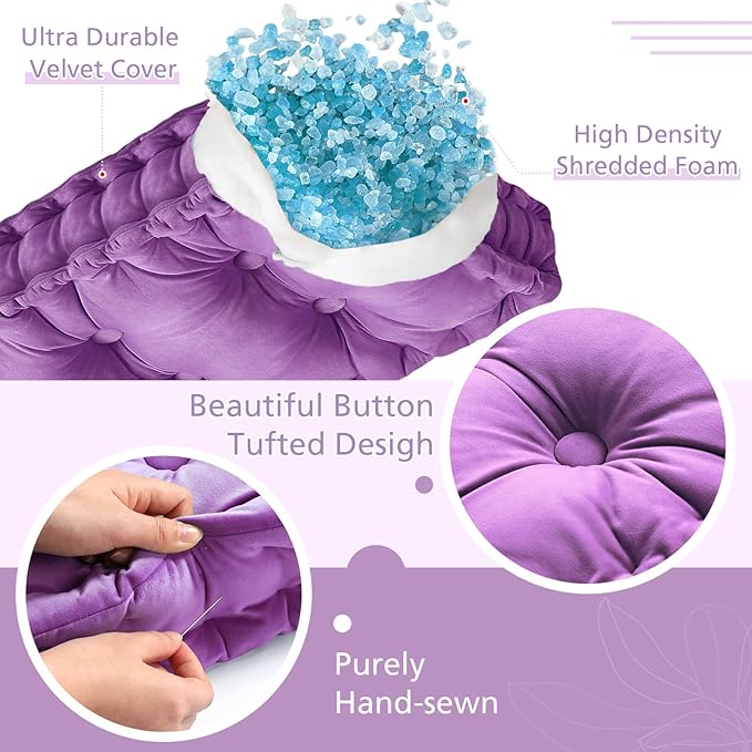 Bench Cushions for Indoor Furniture 42x16 in Velvet Kitchen Dining Piano Window Seat Cushion, Tufted Patio Porch Swing Thicken Bench Pad Memory Foam(Light Purple)