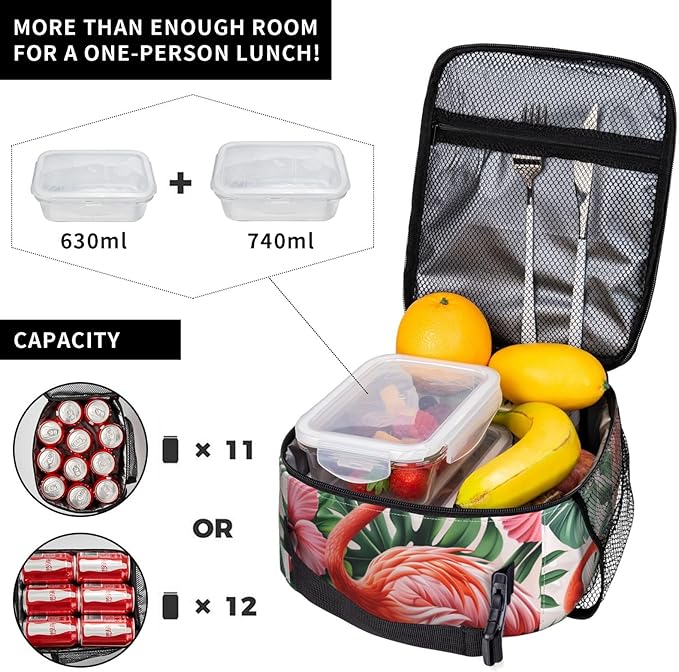 Lunch Box for Women Men,Pink Flamingo Insulated Lunch Box Reusable Portable Lunch Bag Cooler Tote Waterproof Lunch Container for Office Picnic Work Travel Hiking