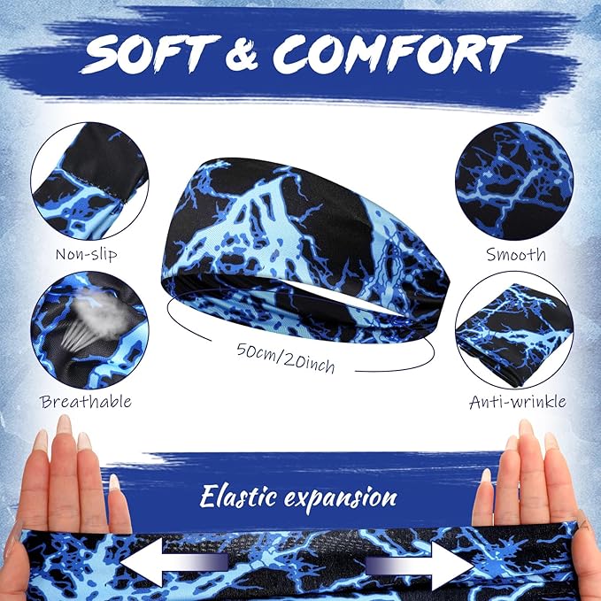 18 Pcs Sports Sweatbands for Men Women Camo Headbands Workout Non Slip Headbands Breathable Head Band Fitness Stretchy Unisex Hairband for Yoga Running Cycling Ball