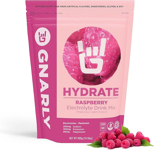 Gnarly Nutrition Hydrate Electrolyte Powder – Raspberry Exercise Hydration Drink Mix – NSF Contents Certified – Electrolyte Solution, Performance & Recovery – Raspberry, 14.10 oz