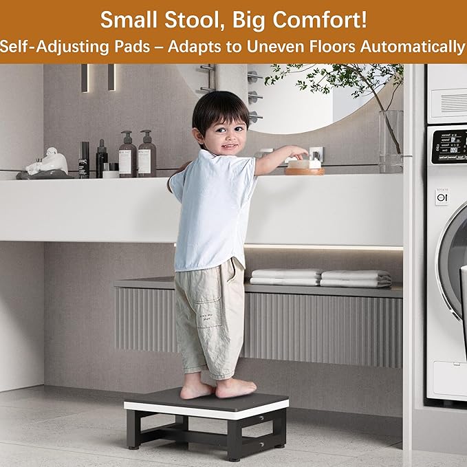 Wooden Step Stools for Adults Kids, Heavy Duty Stepping Stools with 1CM-Thick Anti-Slip Cushion for Bedroom Kitchen Bathroom, Bed Steps for High Bed, Easy to Assemble, 500-LBS Capacity, Black&Grey