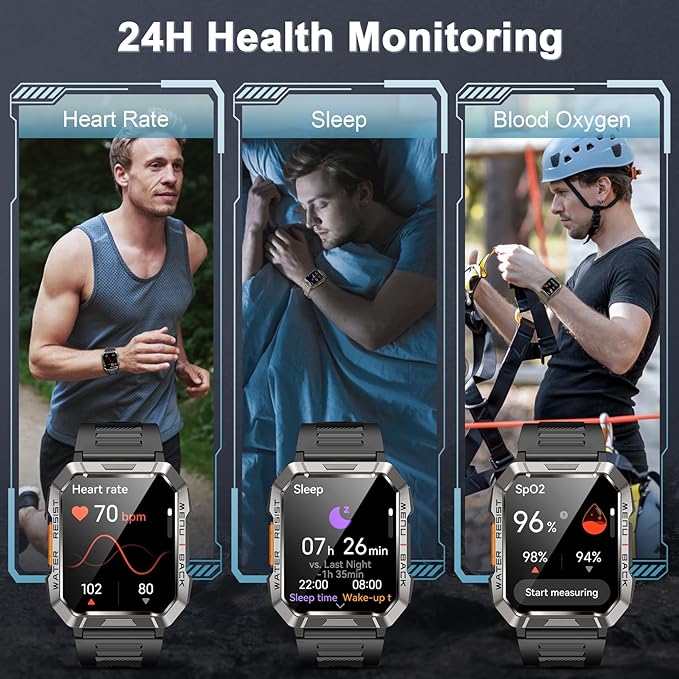 Military Smart Watch for Men(Answer/Make Call), Outdoor Sports Smartwatch with Flashlight/100 Days Battery/Compass/Heart Rate/SpO2/Sleep Monitor/2 Straps, Fitness Tracker for iPhone/Android Phones
