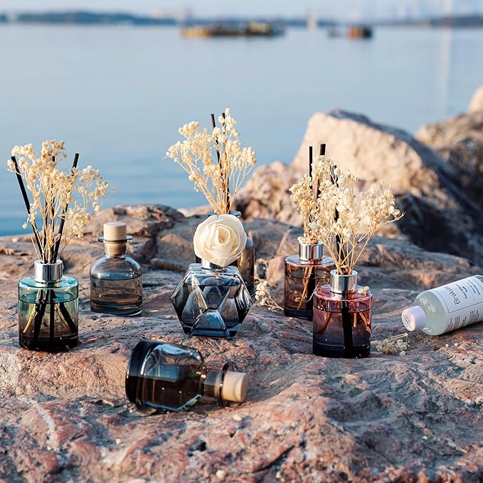 Brakula 2 Pack Reed Diffuser, Fresh Linen + White Jasmine (3.38 fl oz Each Pack), Home Fragrance with 12 Sticks, Shelf Decor, Reed diffusers for Home