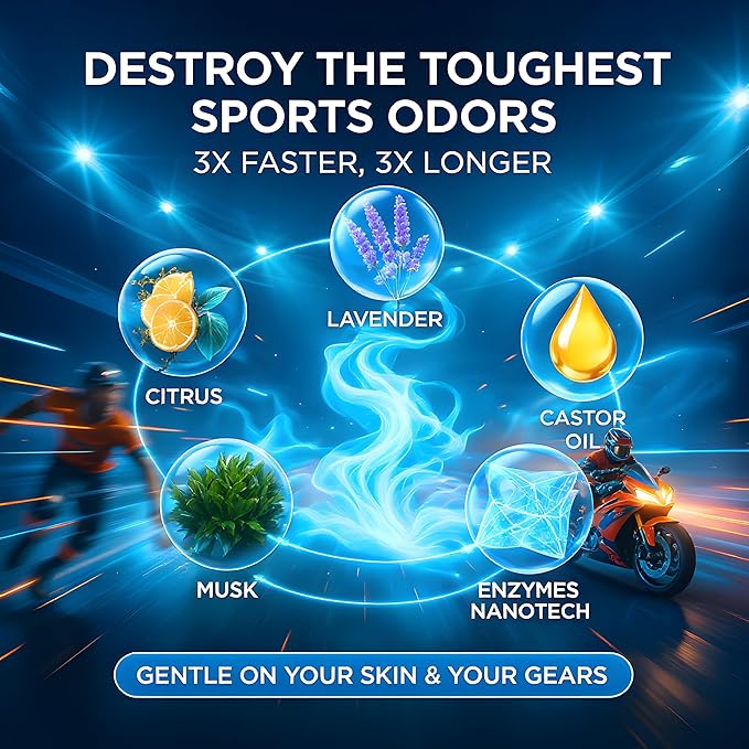 2 in 1 Sports Gear Cleaner and Odor Eliminator β Powerful Nano-Enzyme Deodorizer for Athletic Gear, Hockey, Football, Boxing, MMA, Gym Bag | 1700+ Sprays | Plant-Based | Remove Stink & Clean Dirt