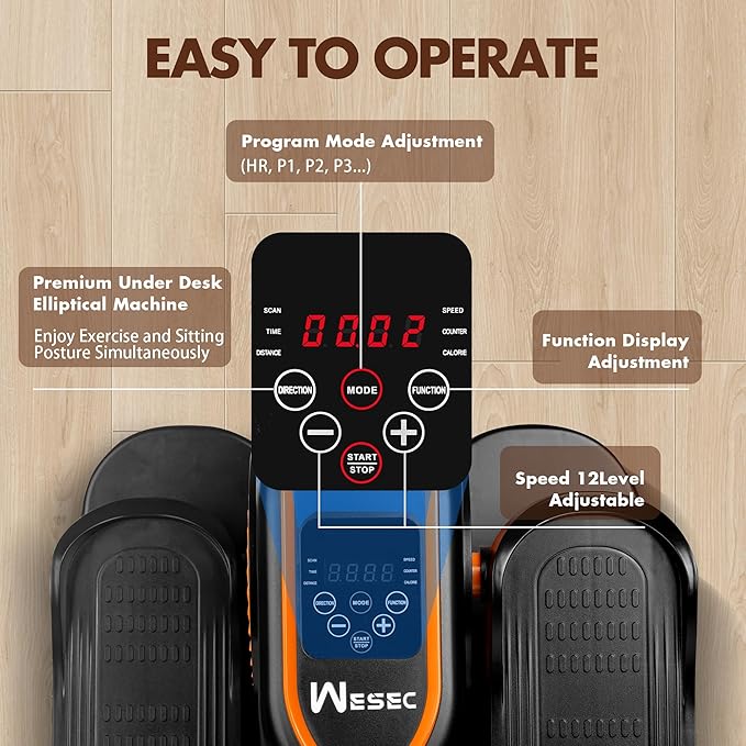 Under Desk Elliptical Machine, Electric Elliptical Training Machine w/Remote & 12 Speeds Level, Manual & Auto Mode, Elliptical Traier for Seniors Seated Pedal Exerciser for Home Office