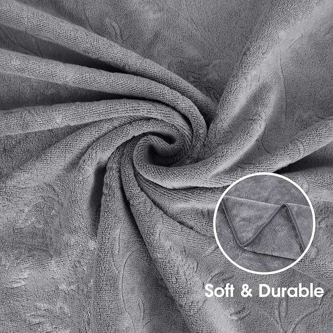JML Bath Towels 2 Pack, Oversized Microfiber Bath Towel Set 30" x 60", Extra Large, Soft and Super Absorbent for Hair Wrap, Beach, Pool, Sport - Grey Floral Pattern