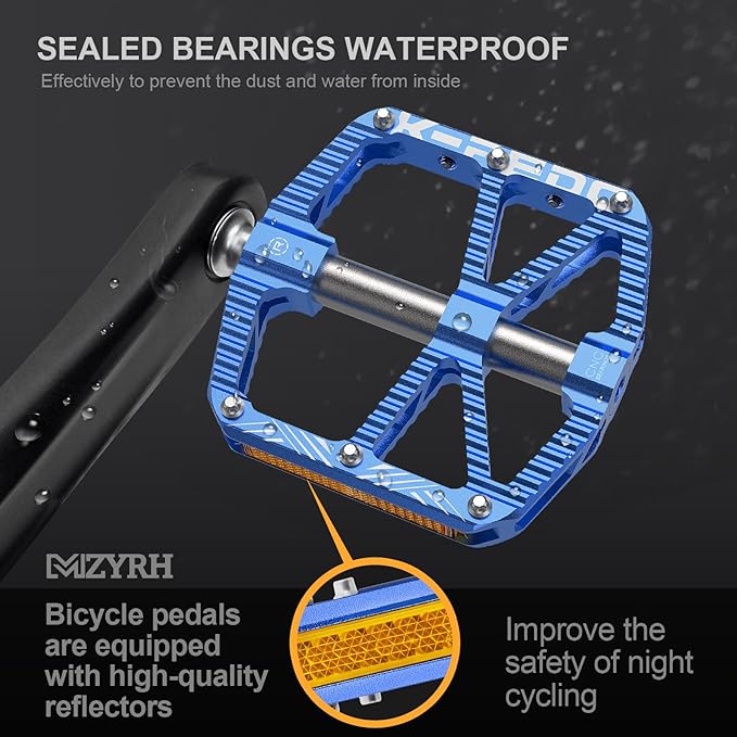 MTB Mountain Bike Pedal Platform Flat Bicycle Pedals Aluminum Alloy Non-Slip 9/16" Metal Bike Pedals with 3 Bearings for Road, BMX