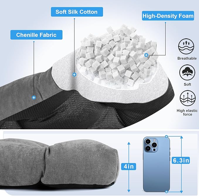 Bench Cushion 36 Inch - Chenille Fabric, High-Density Foam, Non-Slip Bottom, Soft Durable Indoor Tufted Long Seat Cushion for Window Garden Furniture (Gray, 36x14x4 Inch)