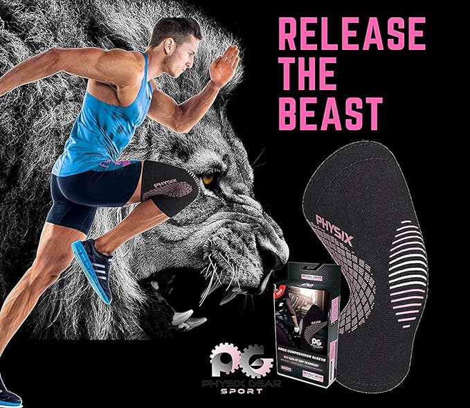 Physix Gear Knee Compression Sleeve for Men & Women - Best Compression Knee Brace for Walking, Running, Gym, Basketball, Weightlifting,Workout, Sports - Knee sleeves Support Compression & Stability
