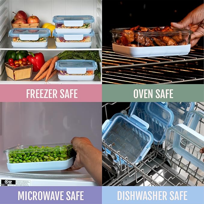 Ello Duraglass Refresh 3.4 Cup Meal Prep Sets 10Pc, 5 Pack Set- Glass Food Storage Container with Silicone Boot and Airtight BPA-Free Plastic Lids, Dishwasher, Microwave and Freezer Safe,Dusk Delight